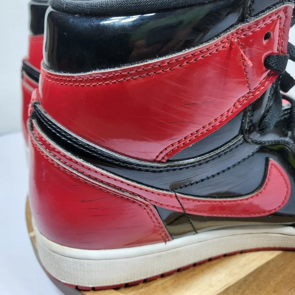 Jordan 1 High OG Patent Bred Mens Size 10 Black Red Good 555088-063 Sneakers